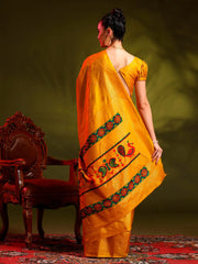 Women's Dola  Yellow Printed Designer Saree With Blouse Piece-RAJWADI02D