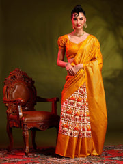 Women's Dola  Yellow Printed Designer Saree With Blouse Piece-RAJWADI02D