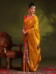 Women's Dola  Yellow Printed Designer Saree With Blouse Piece-RAJWADI02D