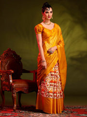 Women's Dola  Yellow Printed Designer Saree With Blouse Piece-RAJWADI02D