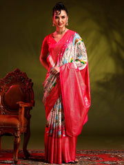 Women's Dola Navy Blue Printed Designer Saree With Blouse Piece-RAJWADI05E