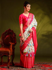 Women's Dola Navy Blue Printed Designer Saree With Blouse Piece-RAJWADI05E