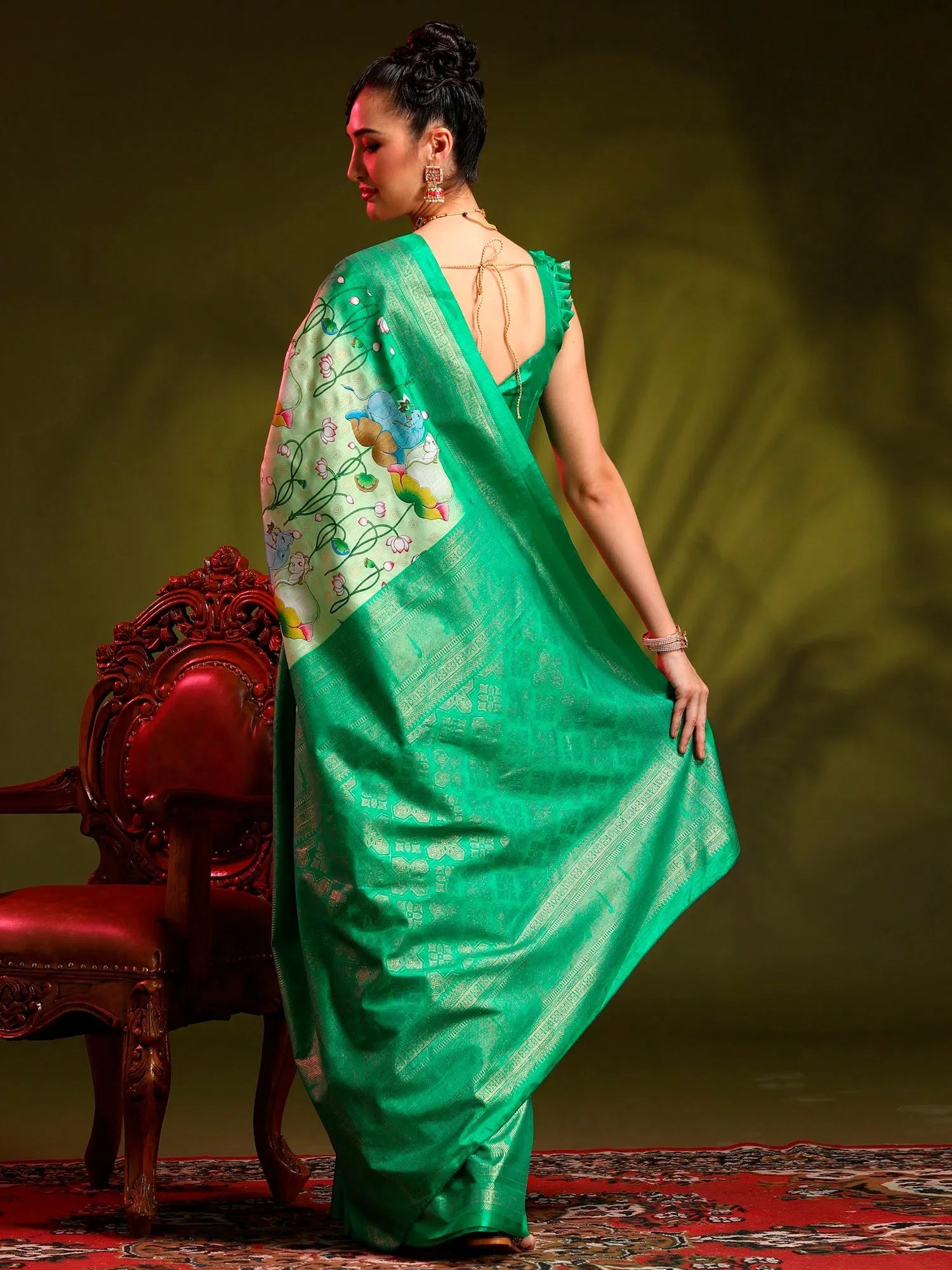 Light Green Printed Saree | Handcrafted Designer Sarees India