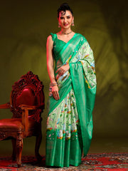 Women's Dola Navy Blue Printed Designer Saree With Blouse Piece-RAJWADI09H