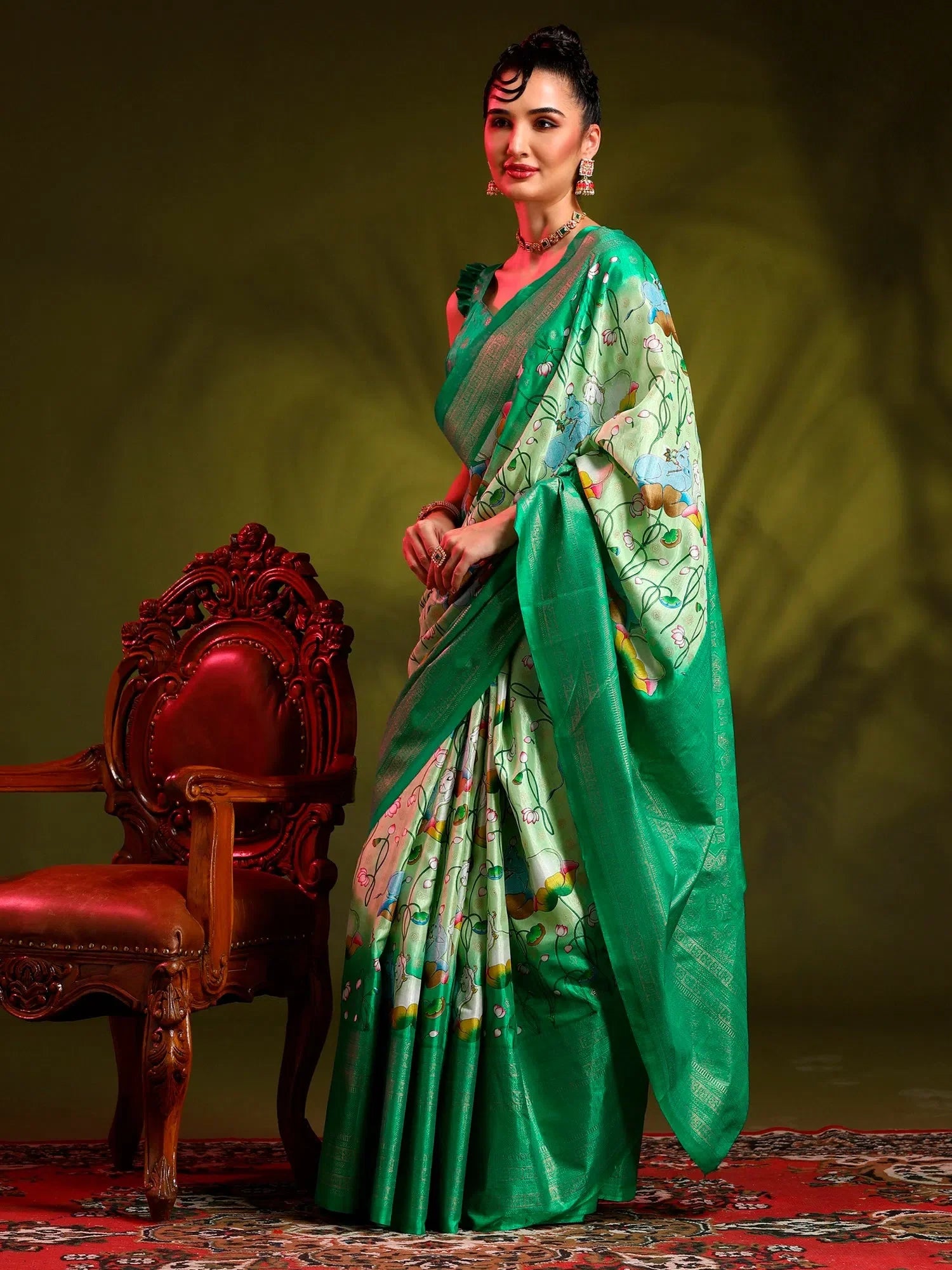 Light Green Printed Saree | Handcrafted Designer Sarees India