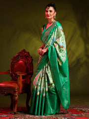 Women's Dola Navy Blue Printed Designer Saree With Blouse Piece-RAJWADI09H