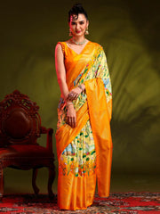 Women's Dola Navy Blue Printed Designer Saree With Blouse Piece-RAJWADI11C