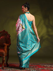Women's Dola Navy Blue Printed Designer Saree With Blouse Piece-RAJWADI12D