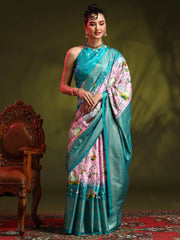 Women's Dola Navy Blue Printed Designer Saree With Blouse Piece-RAJWADI12D
