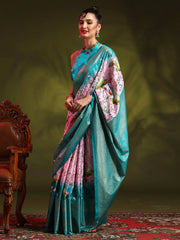 Women's Dola Navy Blue Printed Designer Saree With Blouse Piece-RAJWADI12D