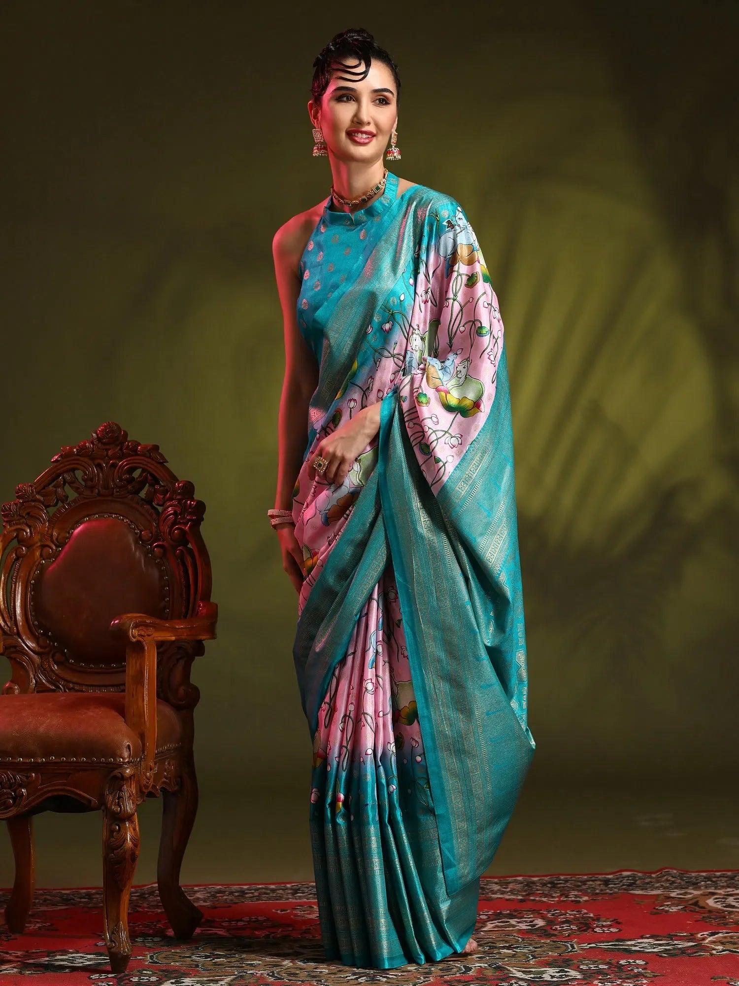 Dola Mauve Printed Indian Sari - Designer Polyester Saree