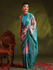 Women's Dola Navy Blue Printed Designer Saree With Blouse Piece-RAJWADI12D