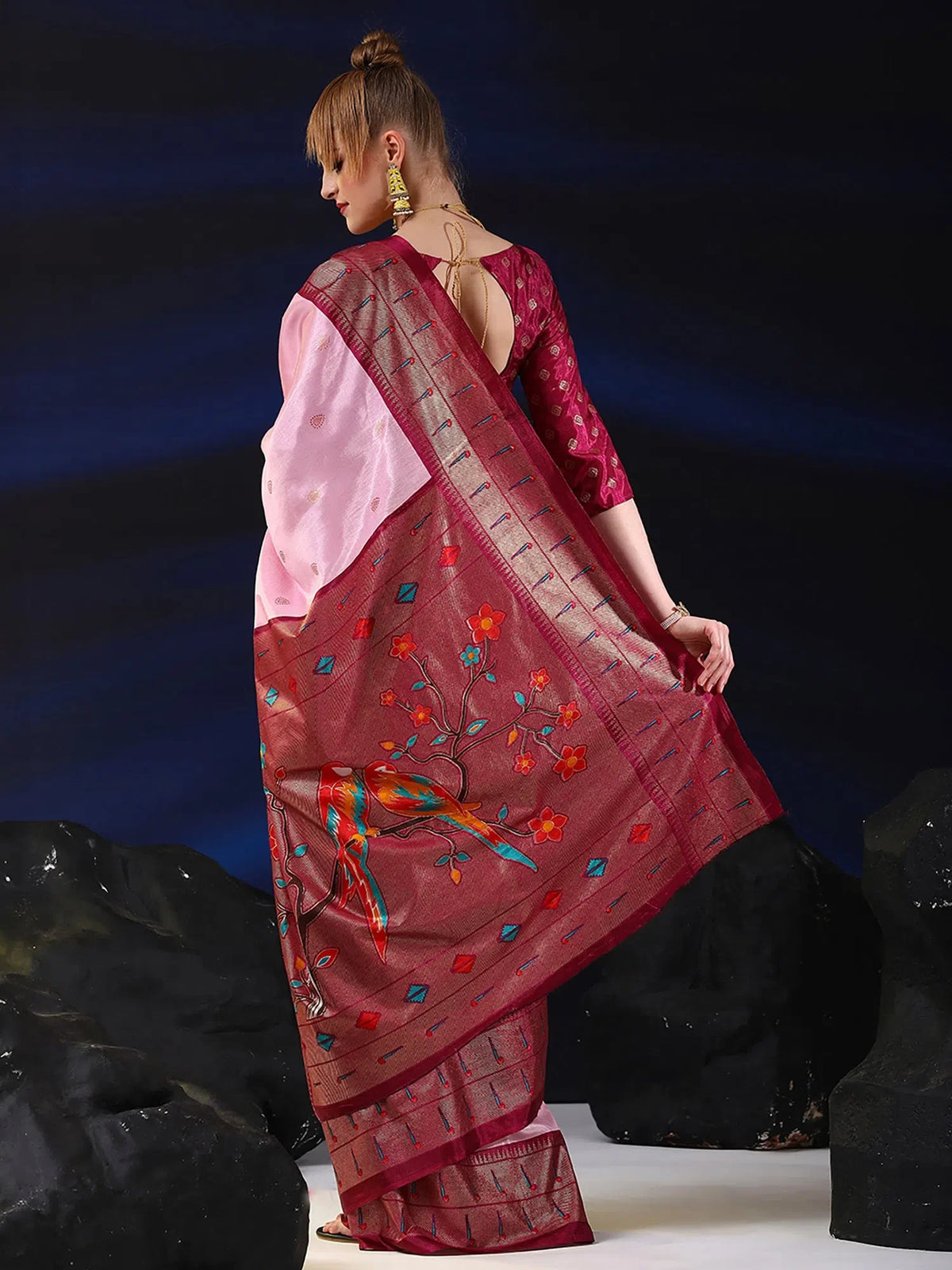 Women's Dola  Pink Printed Designer Saree With Blouse Piece-RAJWADI07D