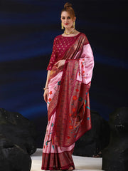 Women's Dola  Pink Printed Designer Saree With Blouse Piece-RAJWADI07D