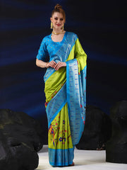 Women's Dola  Light Green Printed Designer Saree With Blouse Piece-RAJWADI07E