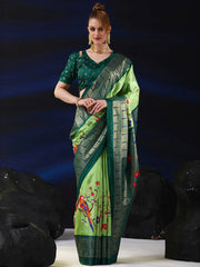 Women's Dola  Light Green Printed Designer Saree With Blouse Piece-RAJWADI07G