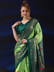Women's Dola  Light Green Printed Designer Saree With Blouse Piece-RAJWADI07G