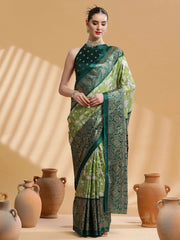 Women's Dola Peach Printed Designer Saree With Blouse Piece-RAJWADI03B