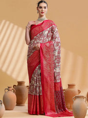 Women's Dola Pink Printed Designer Saree With Blouse Piece-DOLA142D