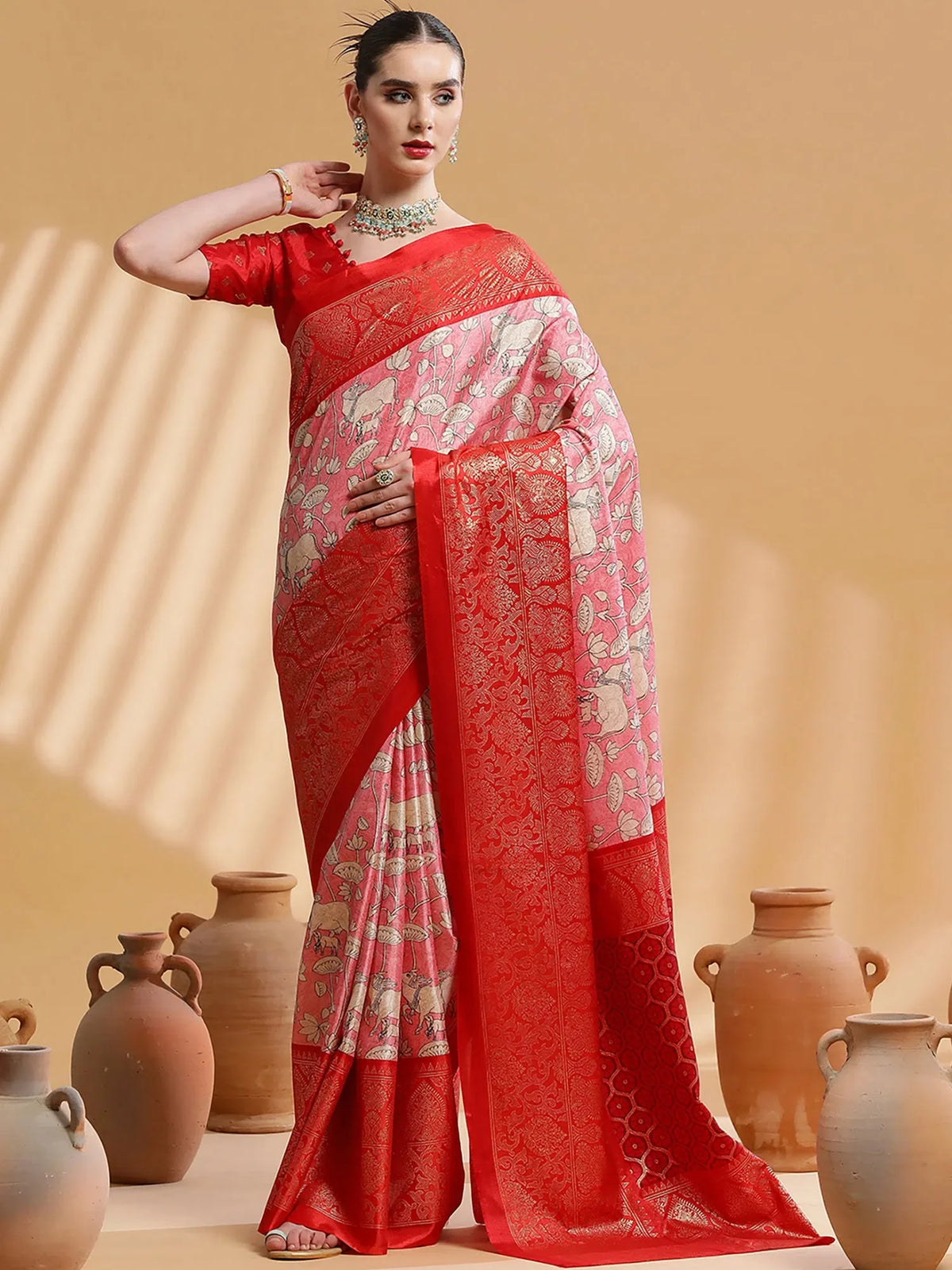 Women's Dola Pink Printed Designer Saree With Blouse Piece-DOLALX05A