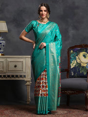 Women's Dola  Light Blue Printed Designer Saree With Blouse Piece-RAJWADI12C