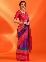 Women's Dola Purple Printed Designer Saree With Blouse Piece-DOLA184G