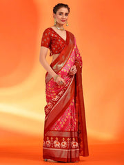Women's Dola Red Printed Designer Saree With Blouse Piece-DARIA2006