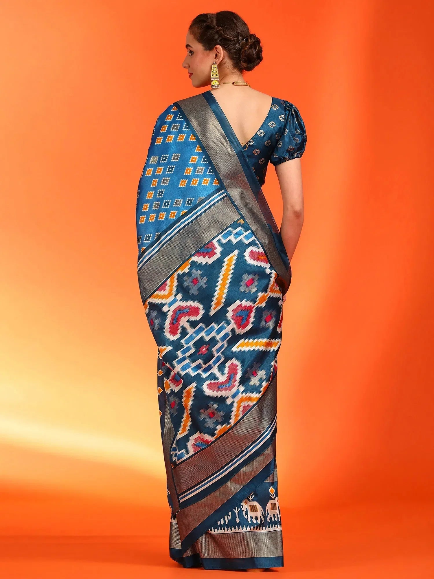 Blue Printed Polyester Saree | Indian Sarees for Women
