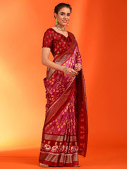 Women's Dola Red Printed Designer Saree With Blouse Piece-DOLALX03B