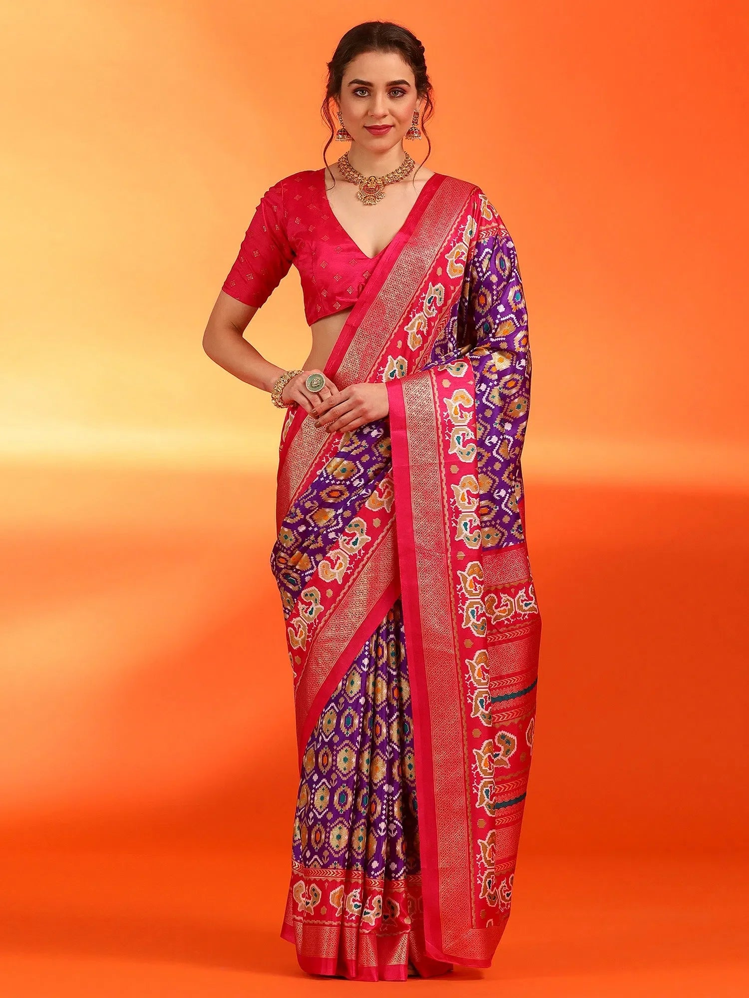 Purple Printed Polyester Saree | Indian Wedding Sarees