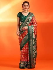 Women's Dola Red Printed Designer Saree With Blouse Piece-KUMKUM21C