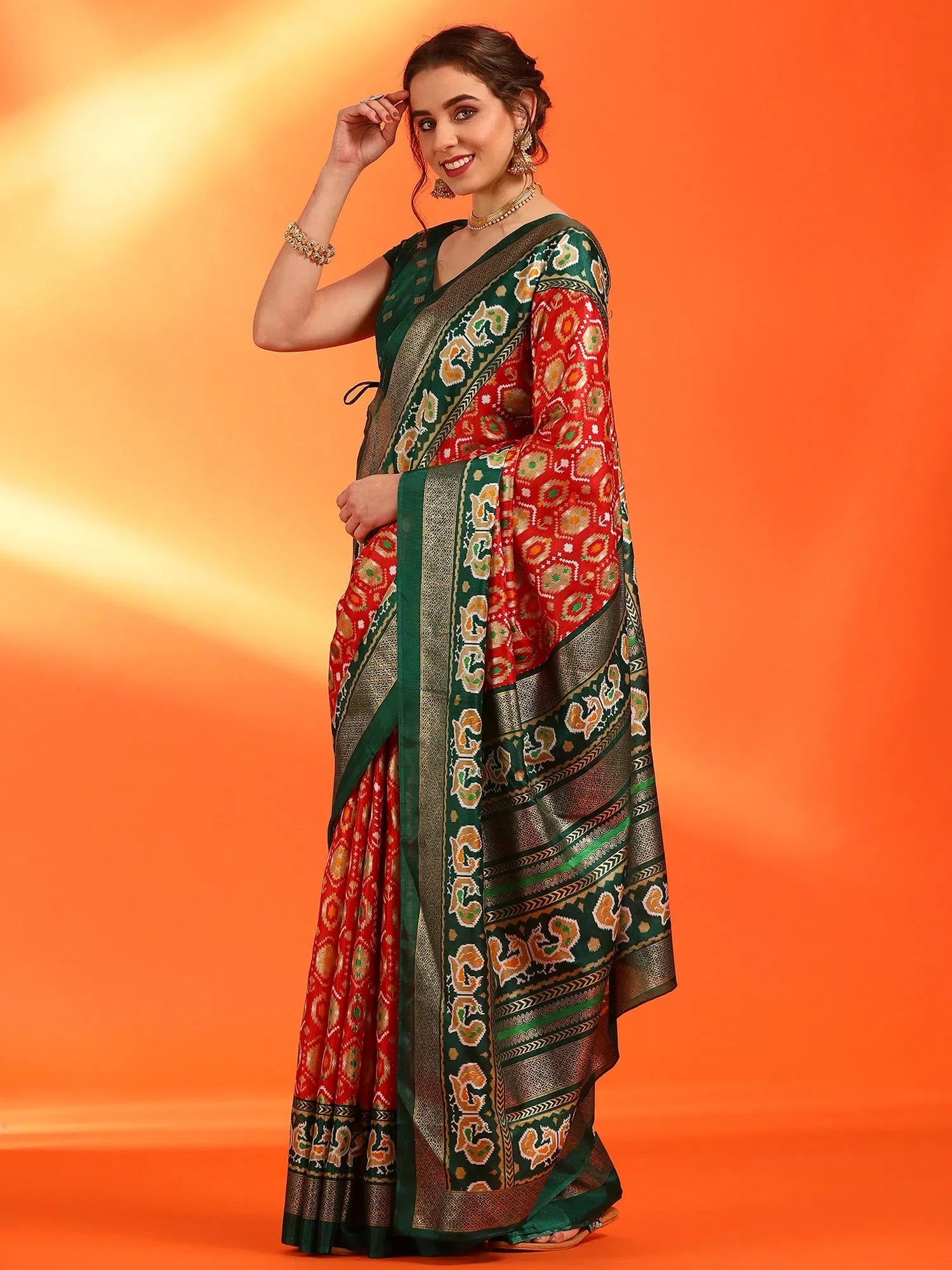 Red Printed Polyester Saree | Exclusive Designer Indian Sarees