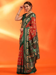 Women's Dola Red Printed Designer Saree With Blouse Piece-KUMKUM21C
