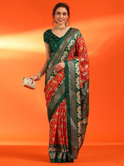 Women's Dola Red Printed Designer Saree With Blouse Piece-KUMKUM21C