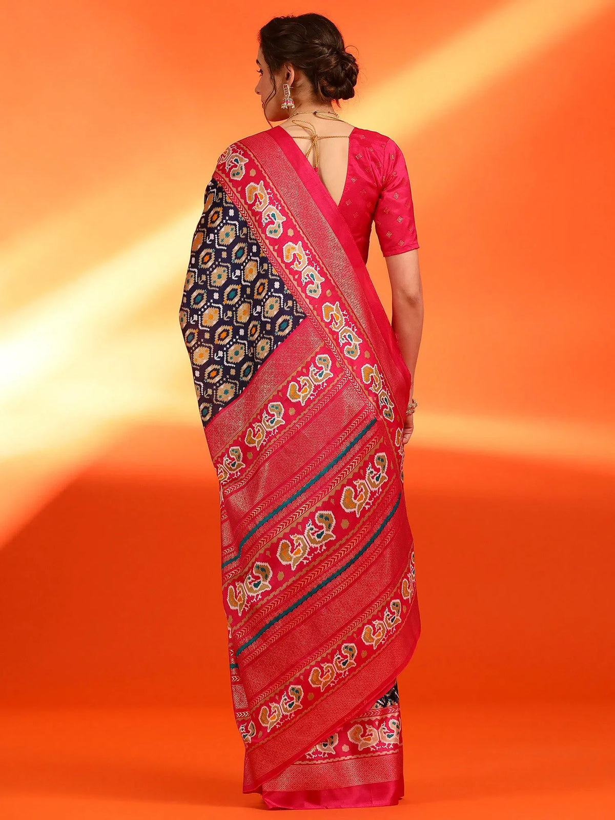 Women's Dola  Navy Blue Printed Designer Saree With Blouse Piece-RAJWADI21H