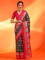 Women's Dola  Navy Blue Printed Designer Saree With Blouse Piece-RAJWADI21H