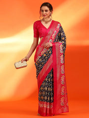 Women's Dola  Navy Blue Printed Designer Saree With Blouse Piece-RAJWADI21H