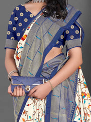 Women's Dola  Off White Printed Designer Saree With Blouse Piece-RAJWADI22A