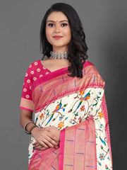 Women's Dola Red Printed Designer Saree With Blouse Piece-RAJWADI20B