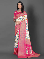Women's Dola Red Printed Designer Saree With Blouse Piece-RAJWADI20B