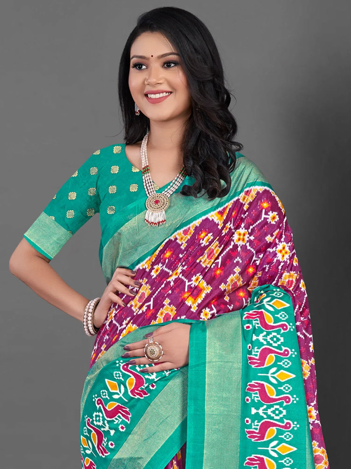 Women's Dola  Magenta Printed Designer Saree With Blouse Piece-RAJWADI23E