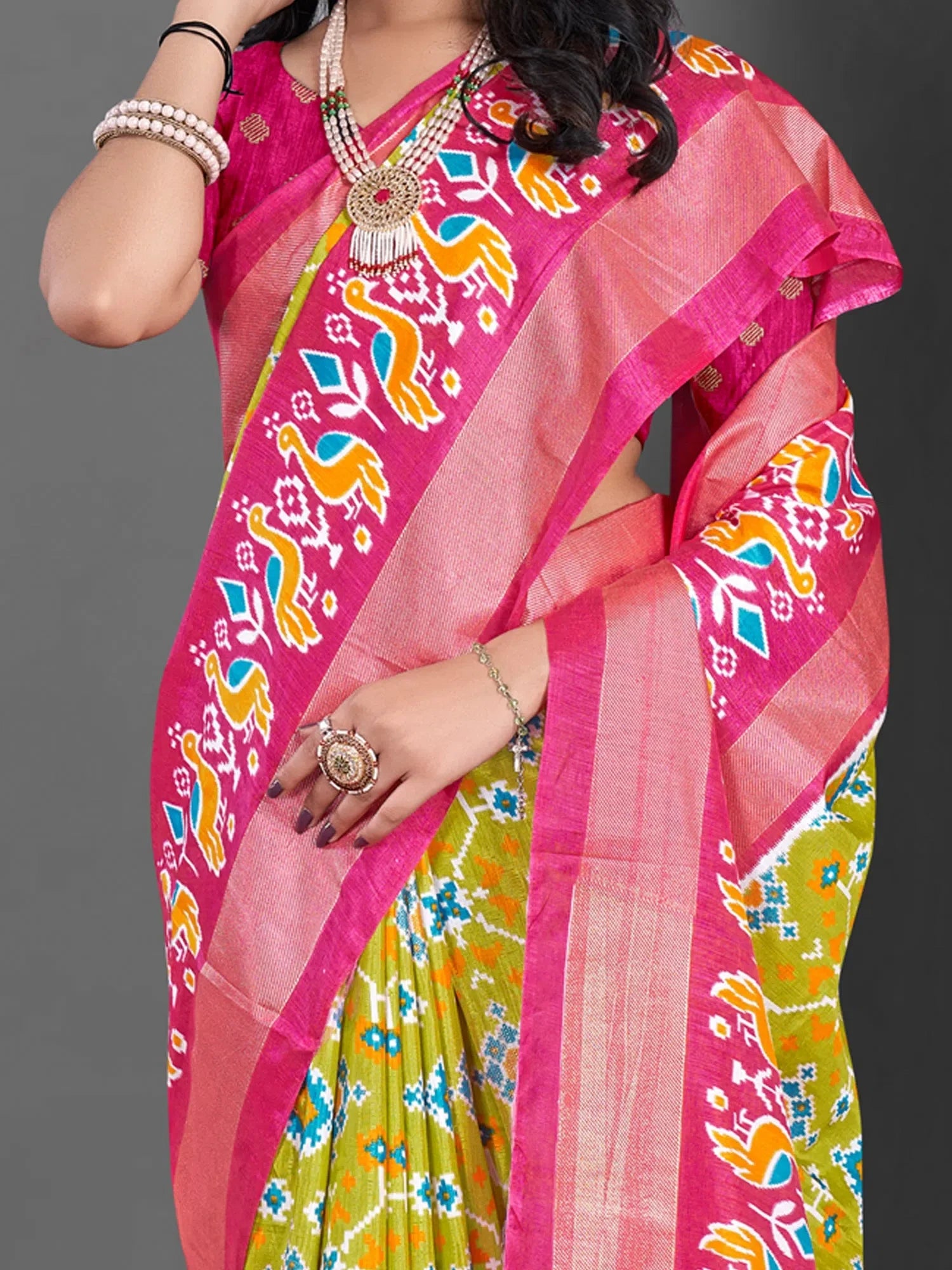 Elegant Olive Printed Polyester Saree | Designer Sarees India