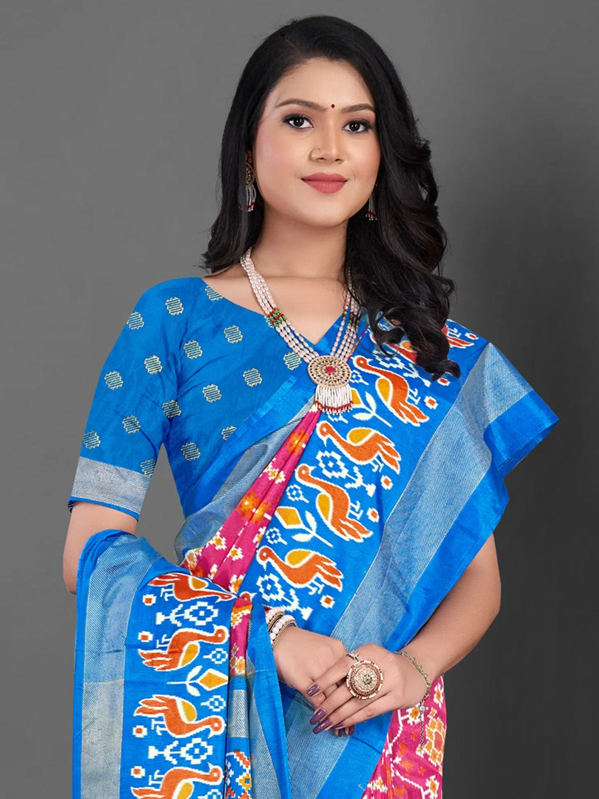Women's Dola Teal Blue Printed Designer Saree With Blouse Piece-DARIA5004
