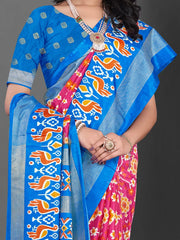Women's Dola Teal Blue Printed Designer Saree With Blouse Piece-DARIA5004