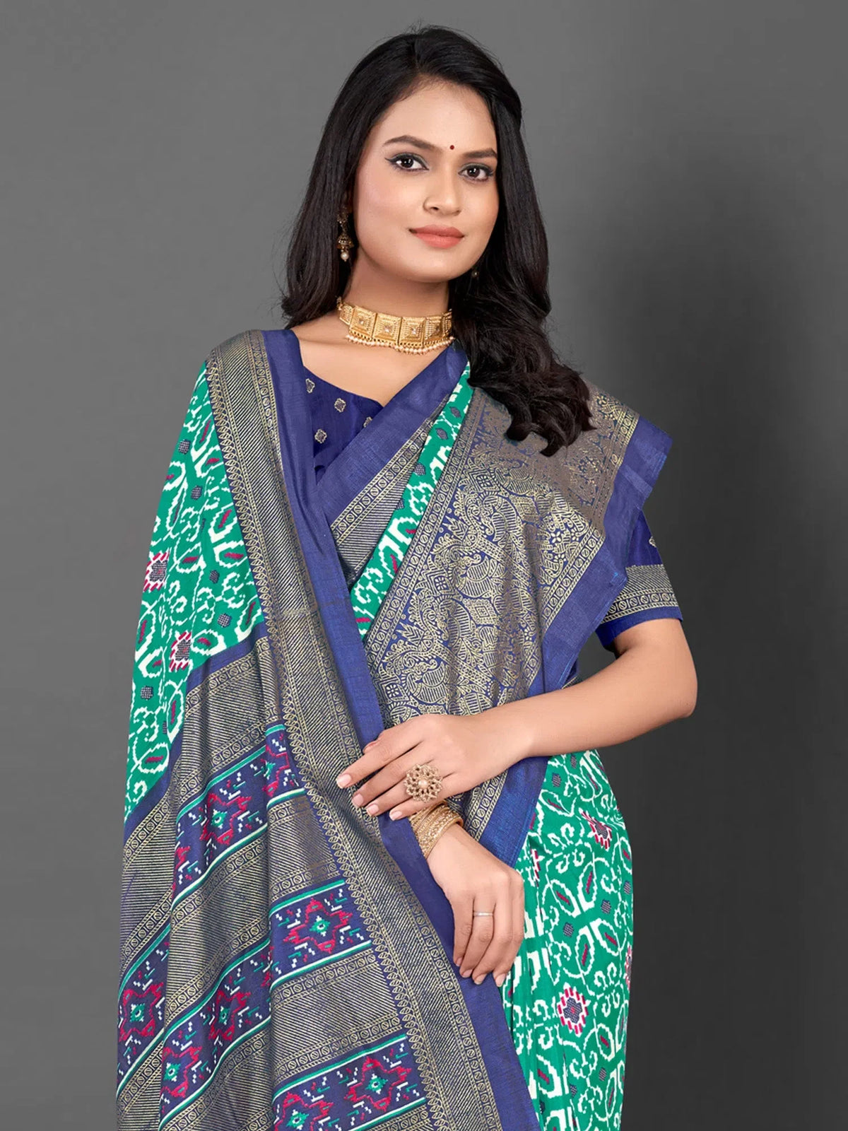 Women's Dola  Navy Blue Printed Designer Saree With Blouse Piece-RAJWADI35D