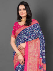 Women's Dola Teal Blue Printed Designer Saree With Blouse Piece-DOLA148B