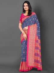 Women's Dola Teal Blue Printed Designer Saree With Blouse Piece-DOLA148B