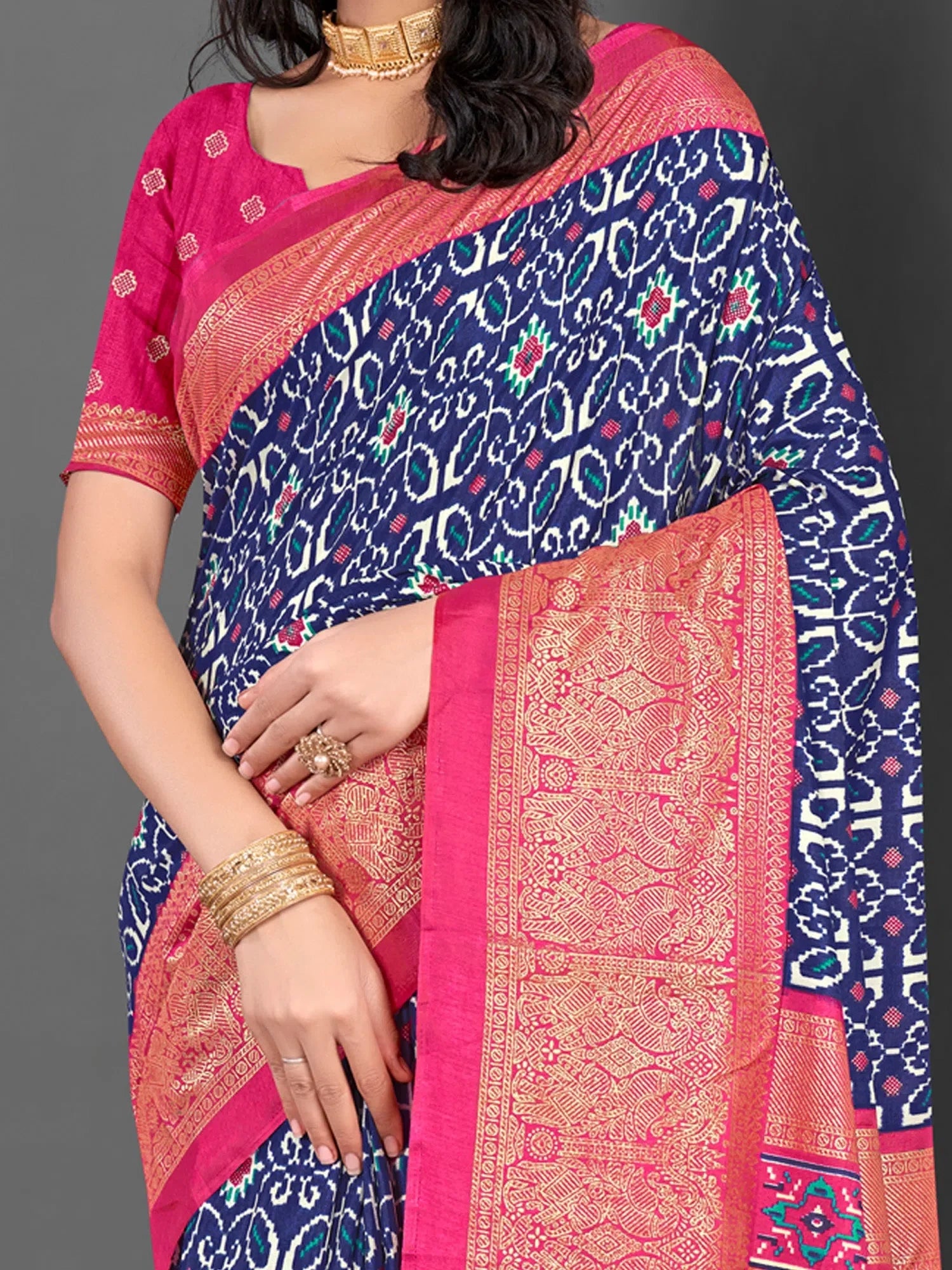 Dola Pink Printed Polyester Saree | Indian Sarees