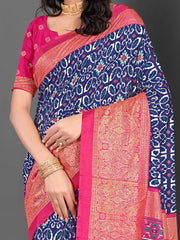 Women's Dola Teal Blue Printed Designer Saree With Blouse Piece-DOLA148B