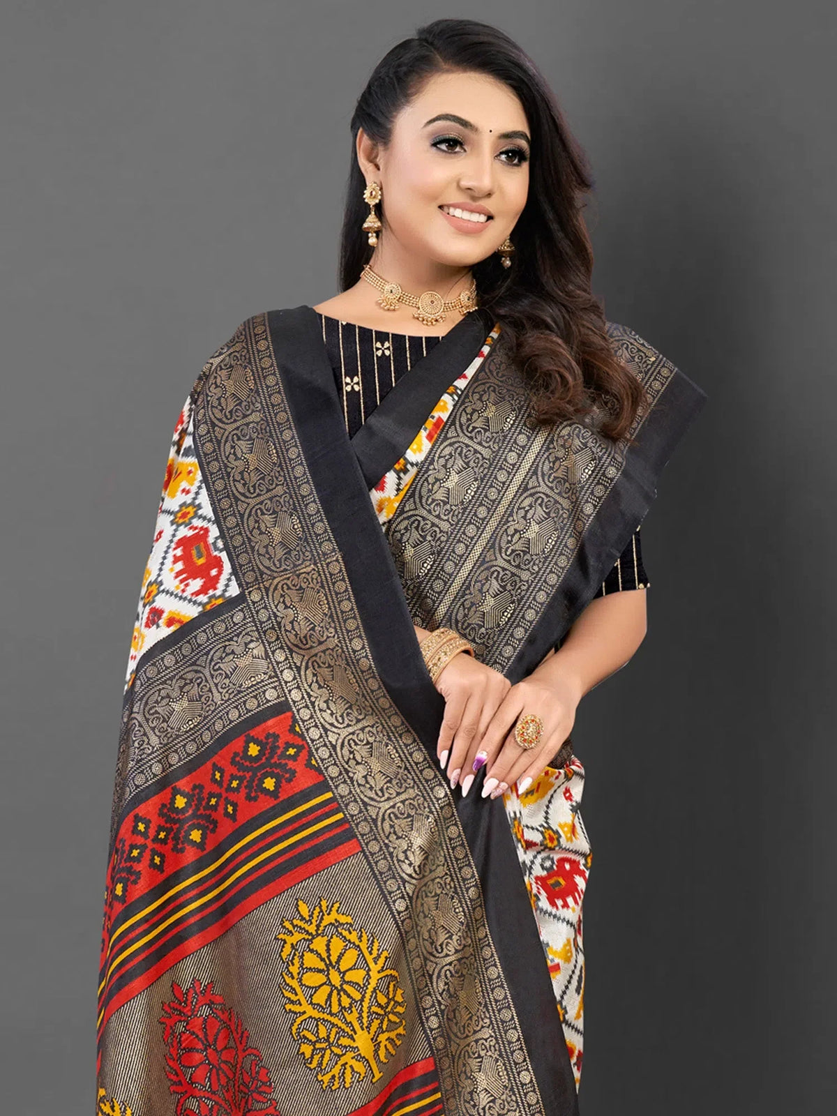 Women's Dola  White Printed Designer Saree With Blouse Piece-RAJWADI42B